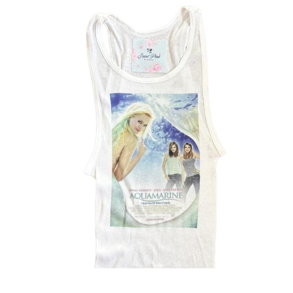 Pink "Aquamarine" Movie Poster Ribbed Tank Top – Emma Roberts